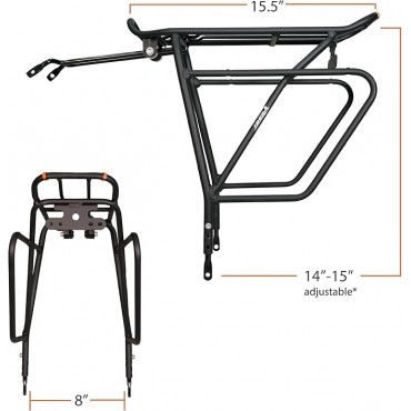 Ibera Bike Rack - Bicycle Touring Carrier Plus+ for Disc Brake/Non-Disc Brake Mount, Fat Tire Bikes, Frame-Mounted for Heavier Top & Side Loads, Height Adjustable for 26"-29" Frames